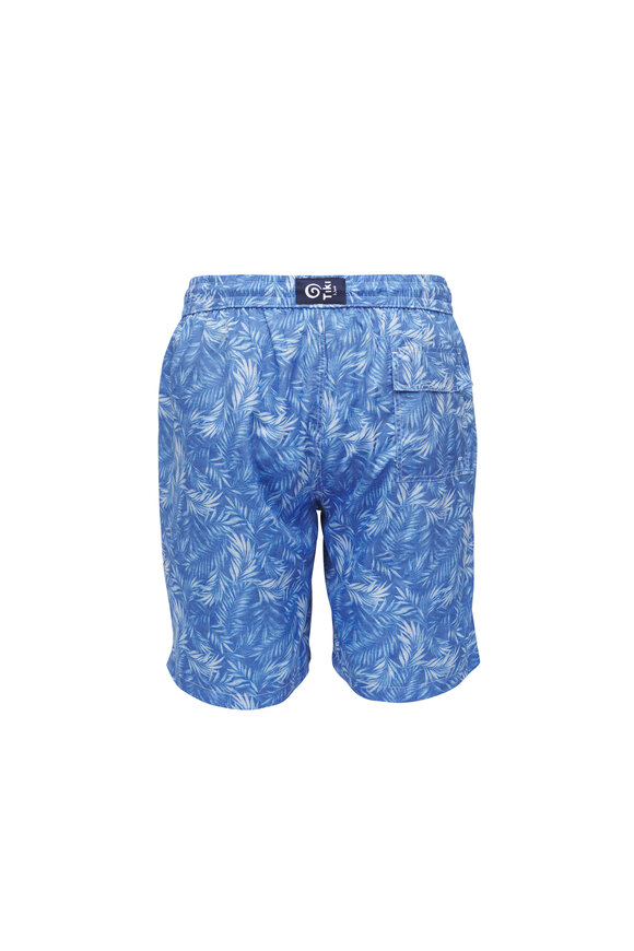 Tiki Blue Leaves Print Swim Trunks - view 4