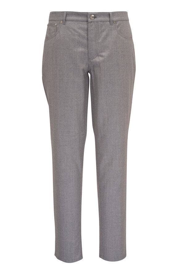 Brunello Cucinelli Gray Wool Flannel Five Pocket Pant 