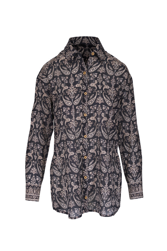 Veronica Beard Lloyd Black & Beige Paisley Button Up Shirt