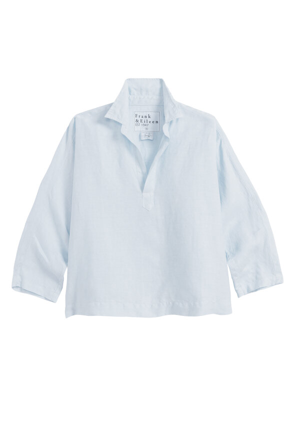 Frank & Eileen Gabi French Blue Linen Popover Henley Shirt - view 1