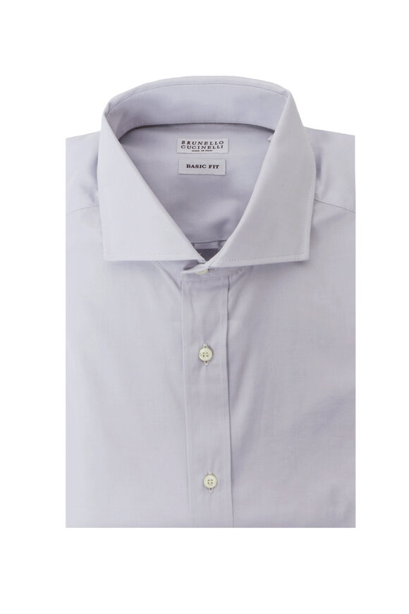 ブルネロクチネリ ホワイトストライプ バンドカラーシャツ XS Brunello Cucinelli - White & Lavender Stripe Cotton Sport Shirt