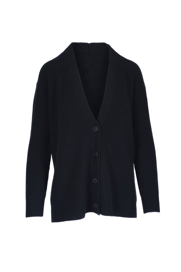 Kinross Black Boyfriend Cable Knit Cashmere Cardigan