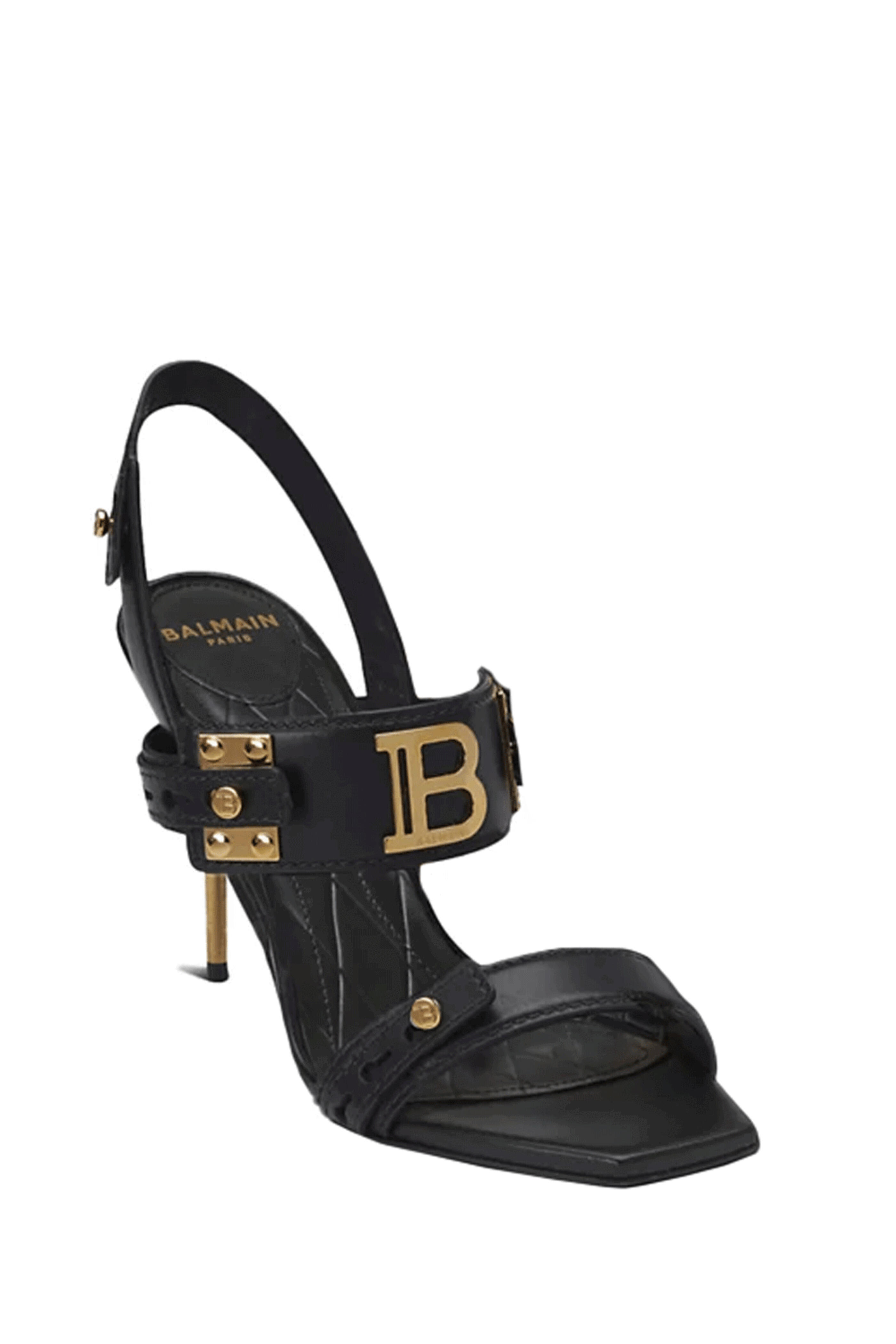 Balmain - B-Buzz Leather Sandal in Noir & Gold | Mitchell Stores