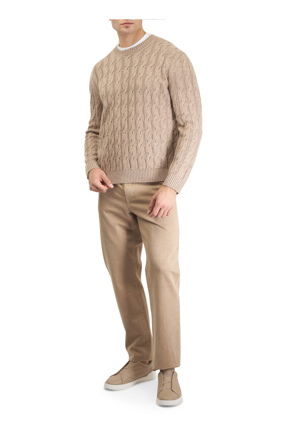 Zegna Triple Stitch Beige Deerskin Leather Sneaker - view 6