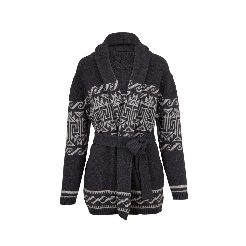 Nili Lotan - Liliana Charcoal & Heather Gray Belted Sweater