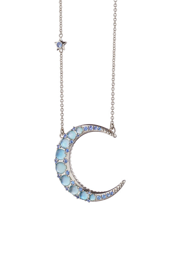 Monica Rich Kosann - Moonstone & White Sapphire Crescent Moon Necklace