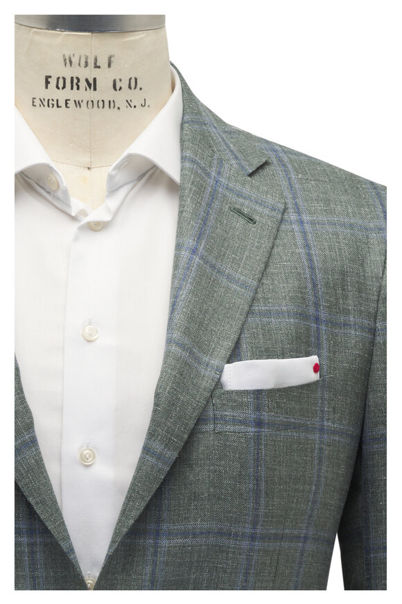 Kiton Green & Blue Windowpane Sportcoat