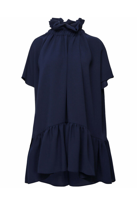 Edeline Lee Navy Ruffle Neck Swing Dress