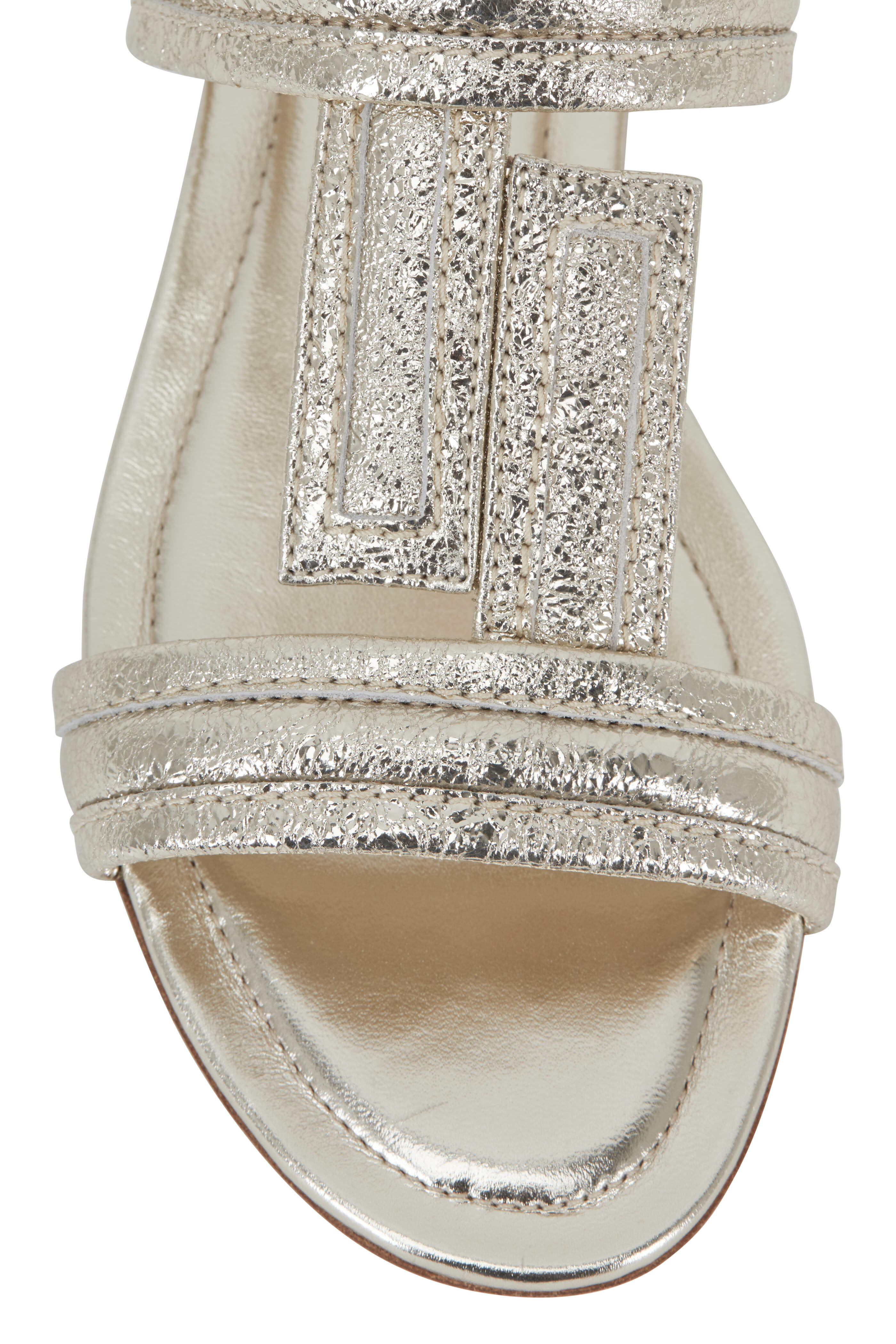 Tod's - Metallic Gold Leather Double-Band Flat Sandal