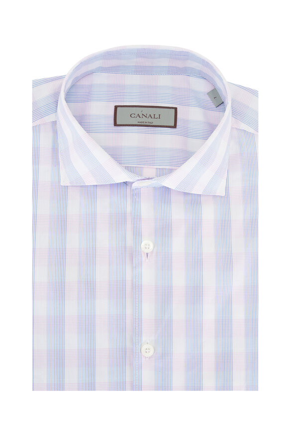 Canali Pink & Blue Plaid Cotton Sport Shirt