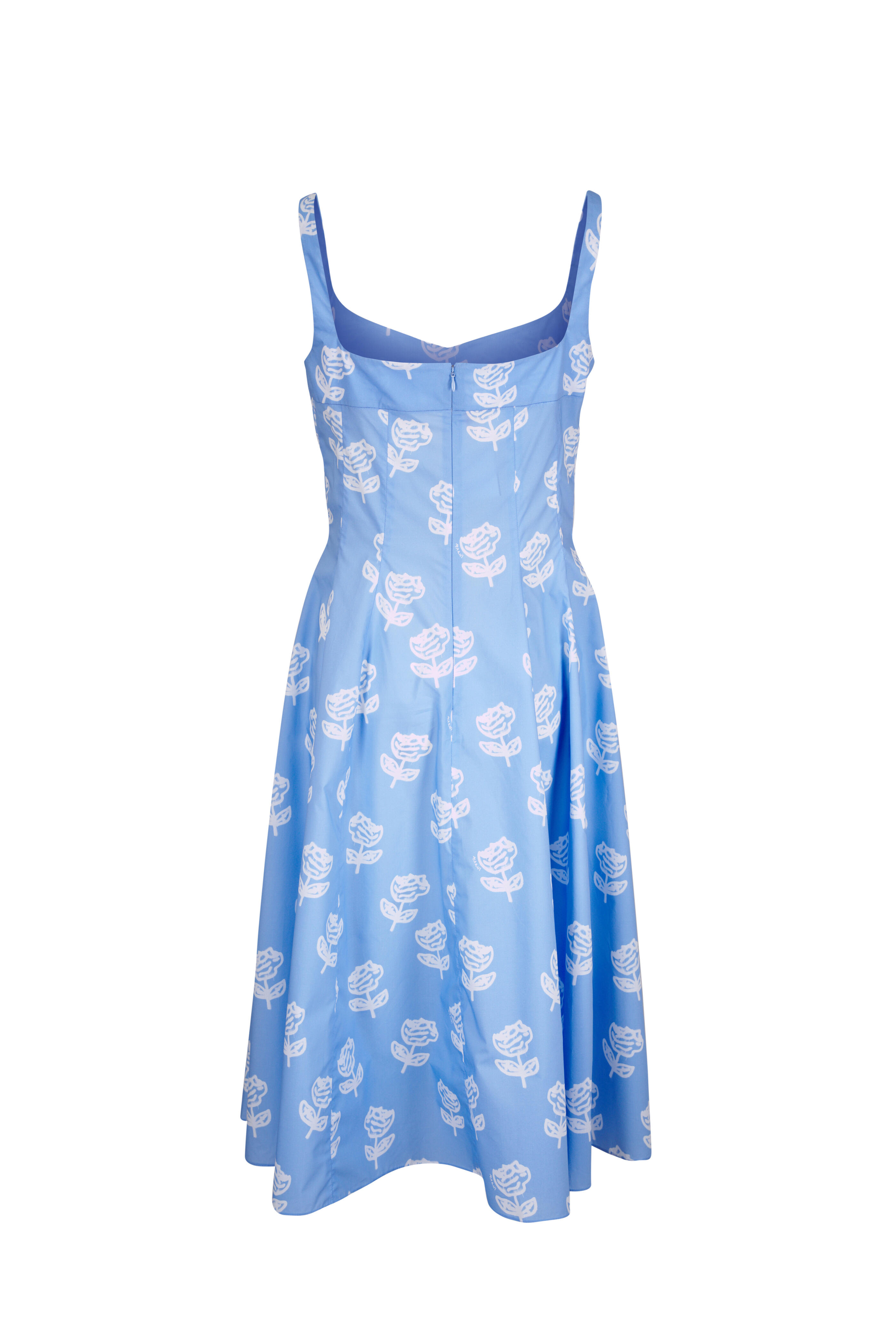 Marni - Iris Blue Spray Rose Print Poplin Midi Dress