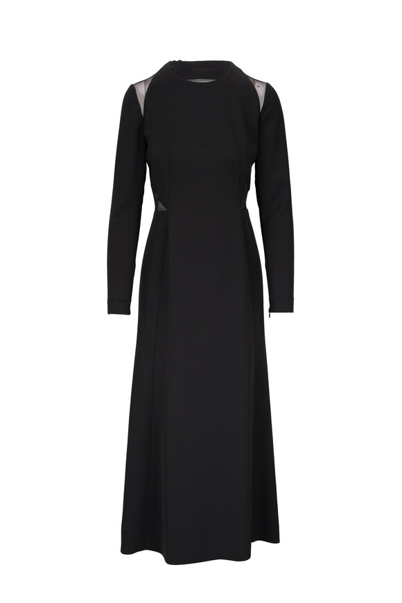 Akris Black Silk Cut-Out Midi Dress 