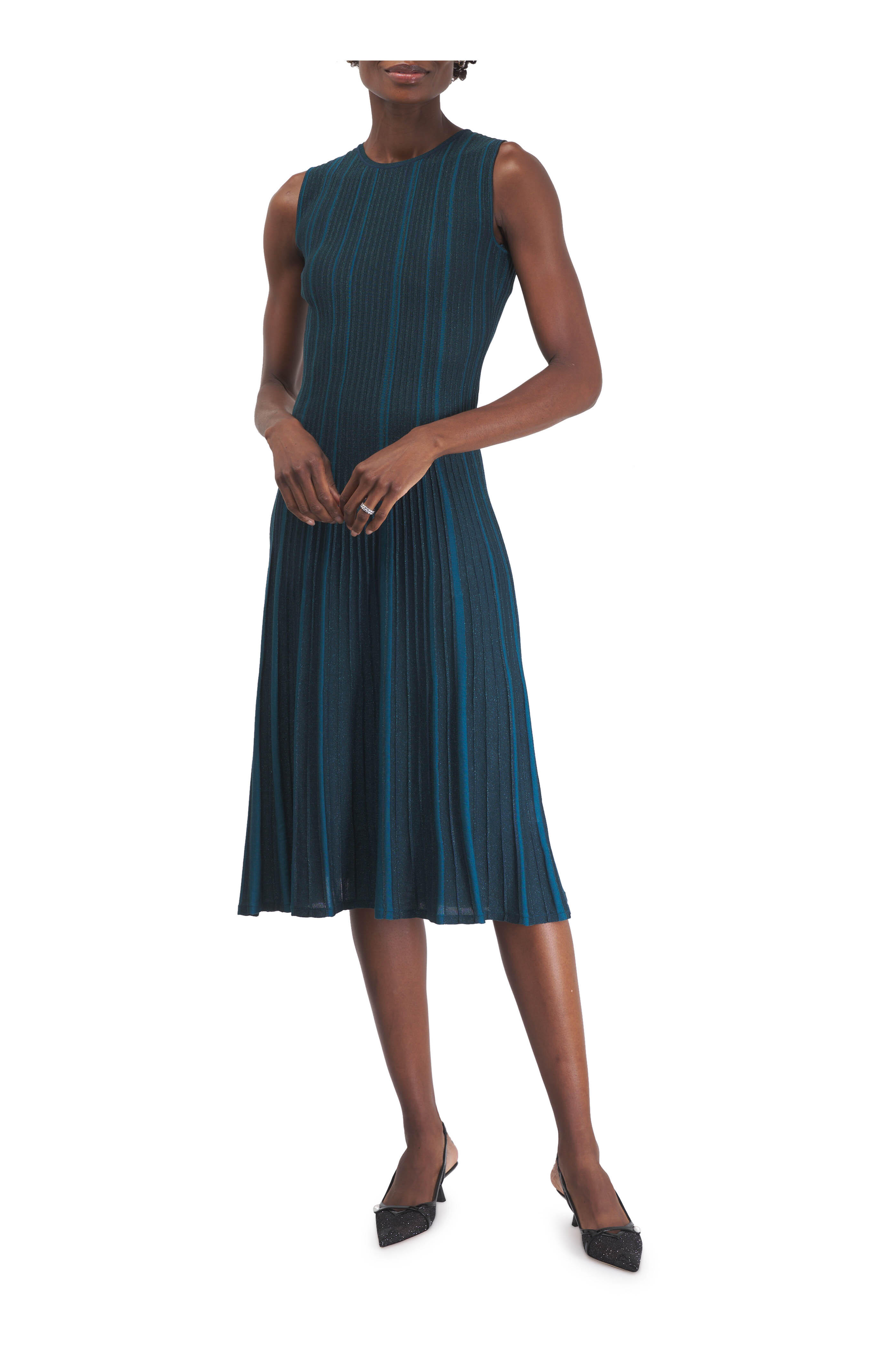 Akris - Sleeveless Knit Green Silk Sequin Ribbed Dress