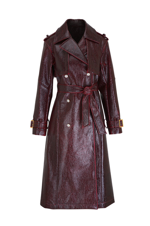 TWP Foreign Affair Burgundy Laminated Wool Trench Coat