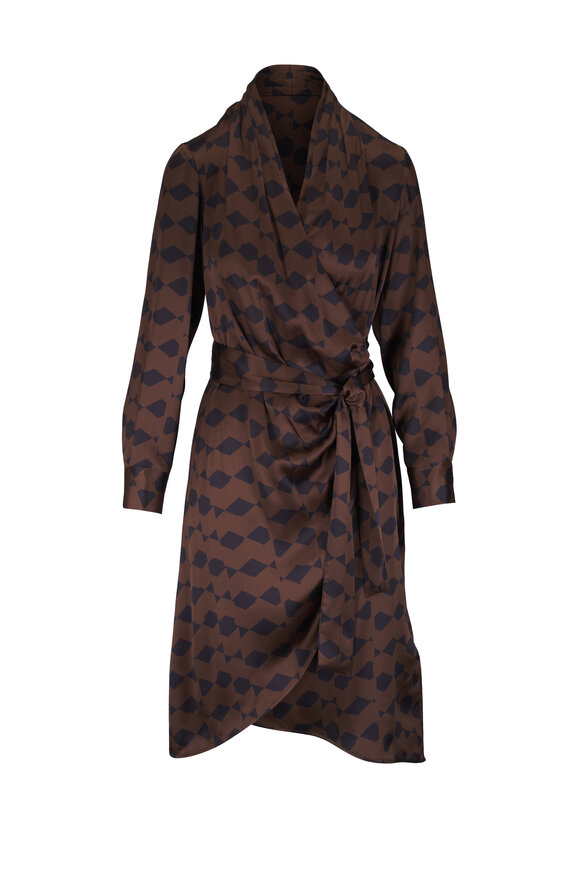 Kiton Black & Brown Print Long Sleeve Wrap Dress - view 1