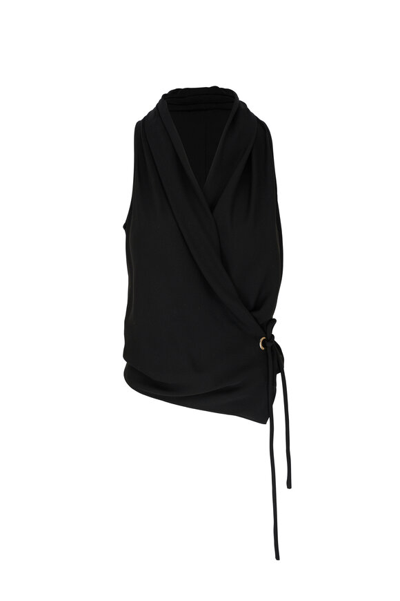 Giorgio Armani - Black Silk Wrap Side Tie Blouse