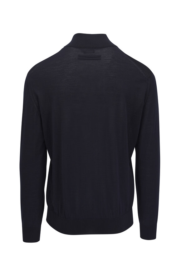 Zegna High Performance Navy Blue Wool Full Zip Cardigan  - view 3