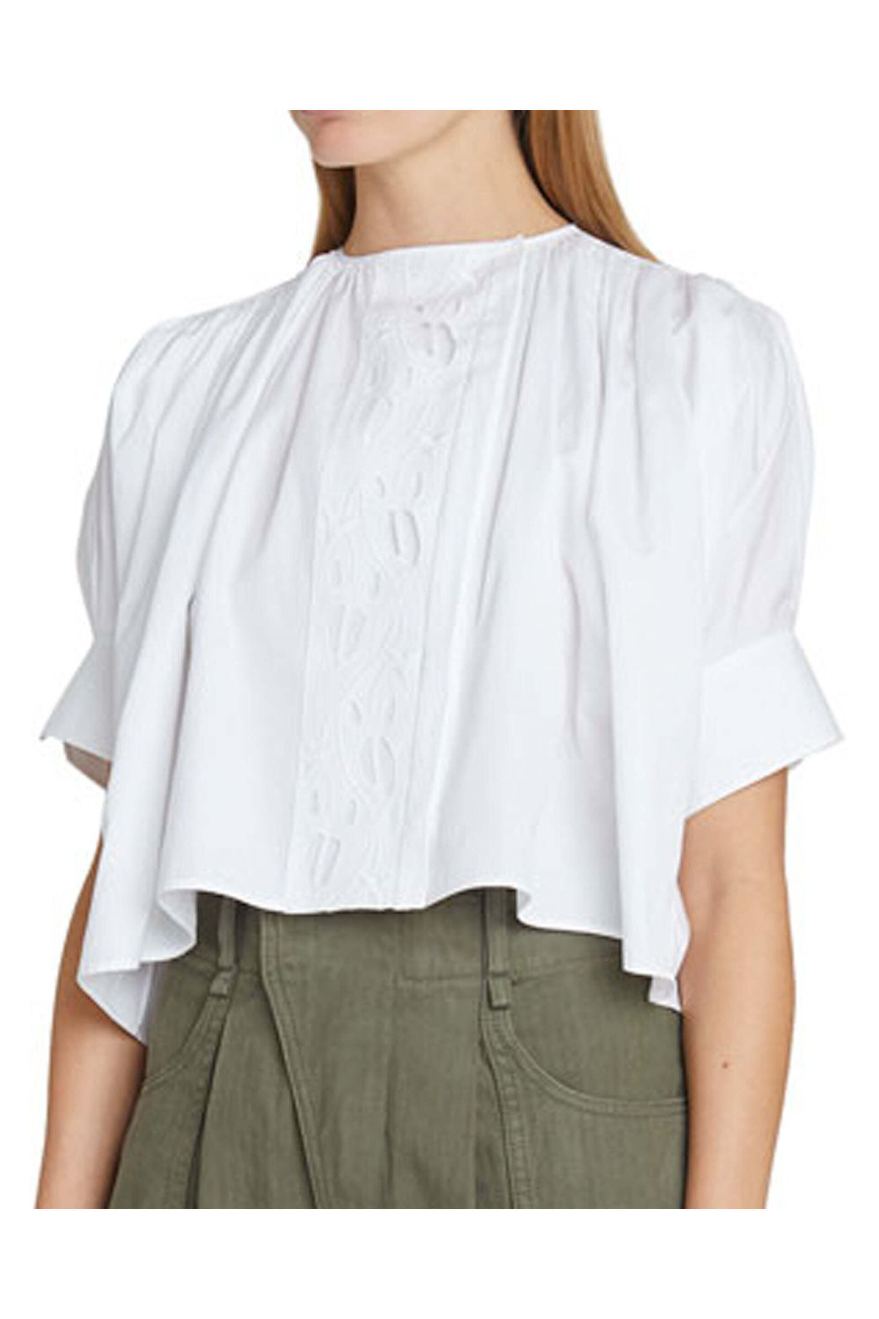 Chloé - White Cotton Eyelet Cropped Blouse