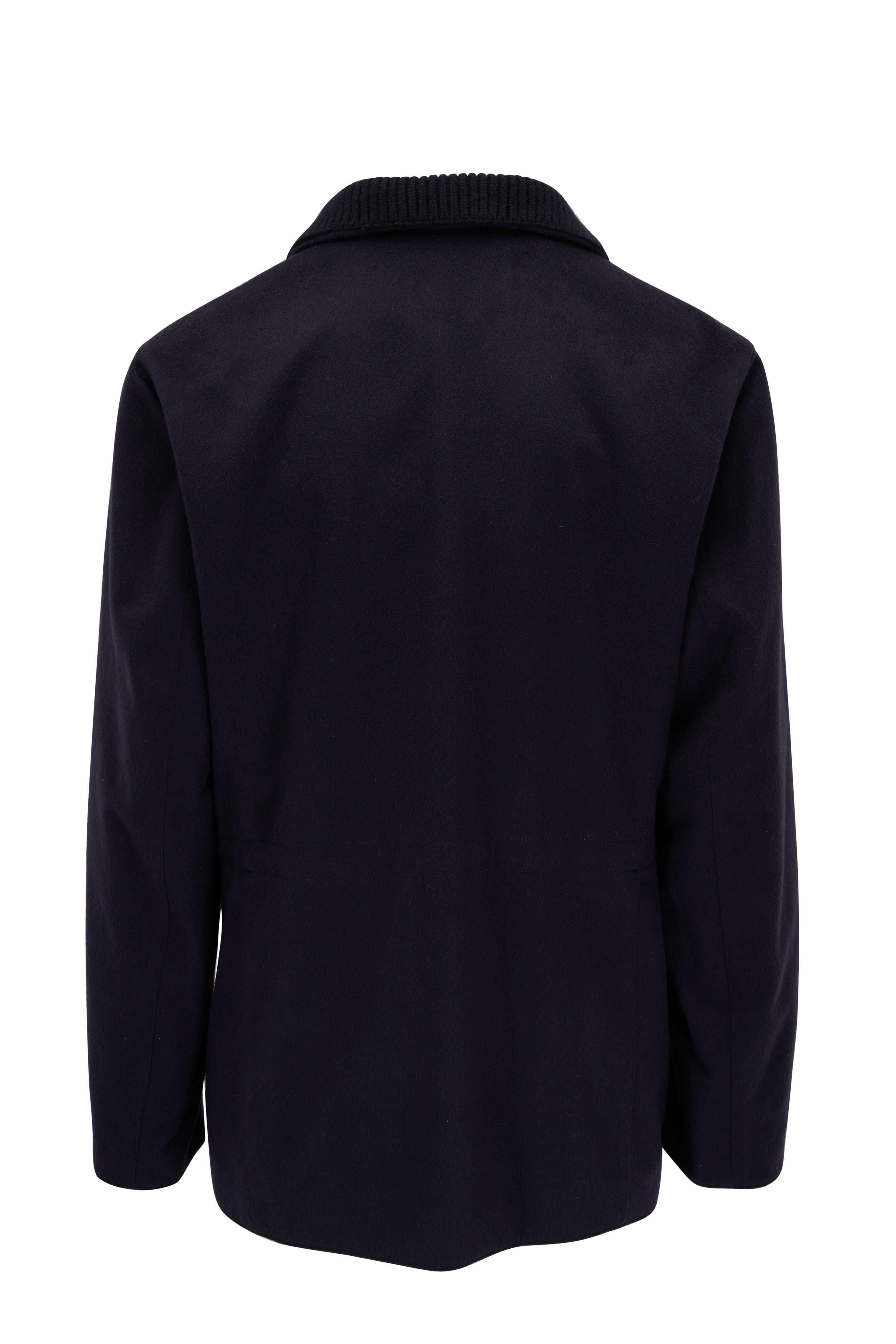 Kiton Navy Cashmere Reversible Overcoat Mitchell Stores