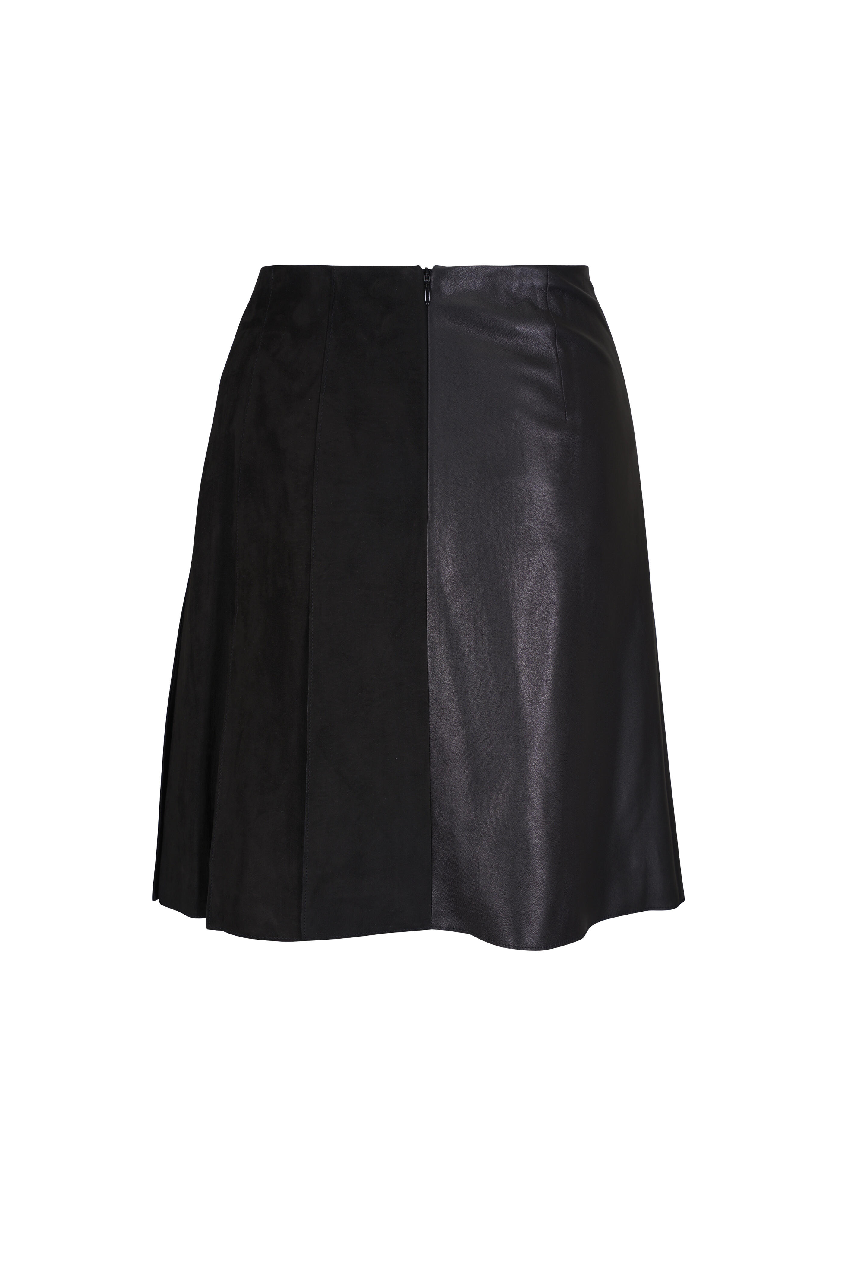 Akris - Black Leather & Suede Pleated Mini Skirt