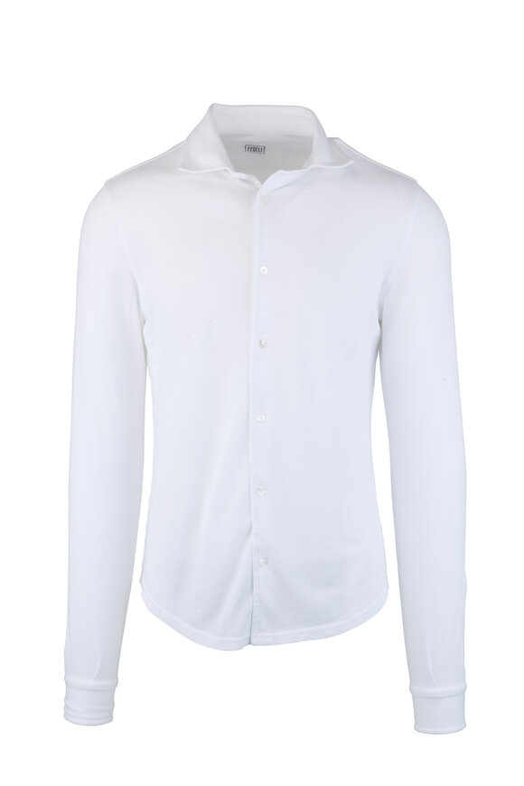 Fedeli - Frost White Long Sleeve Piquè Polo