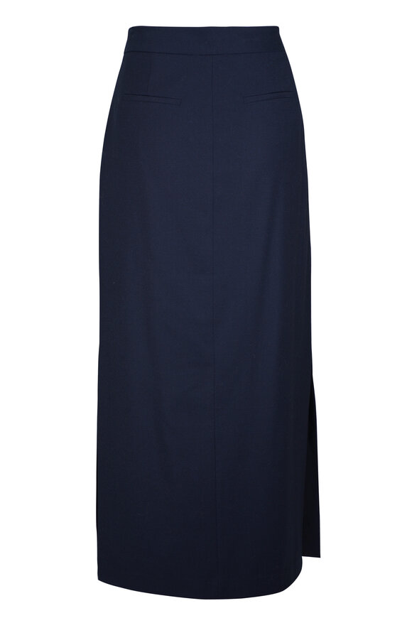 Antonelli Timballo Navy Blue Side Slit Midi Skirt - view 3