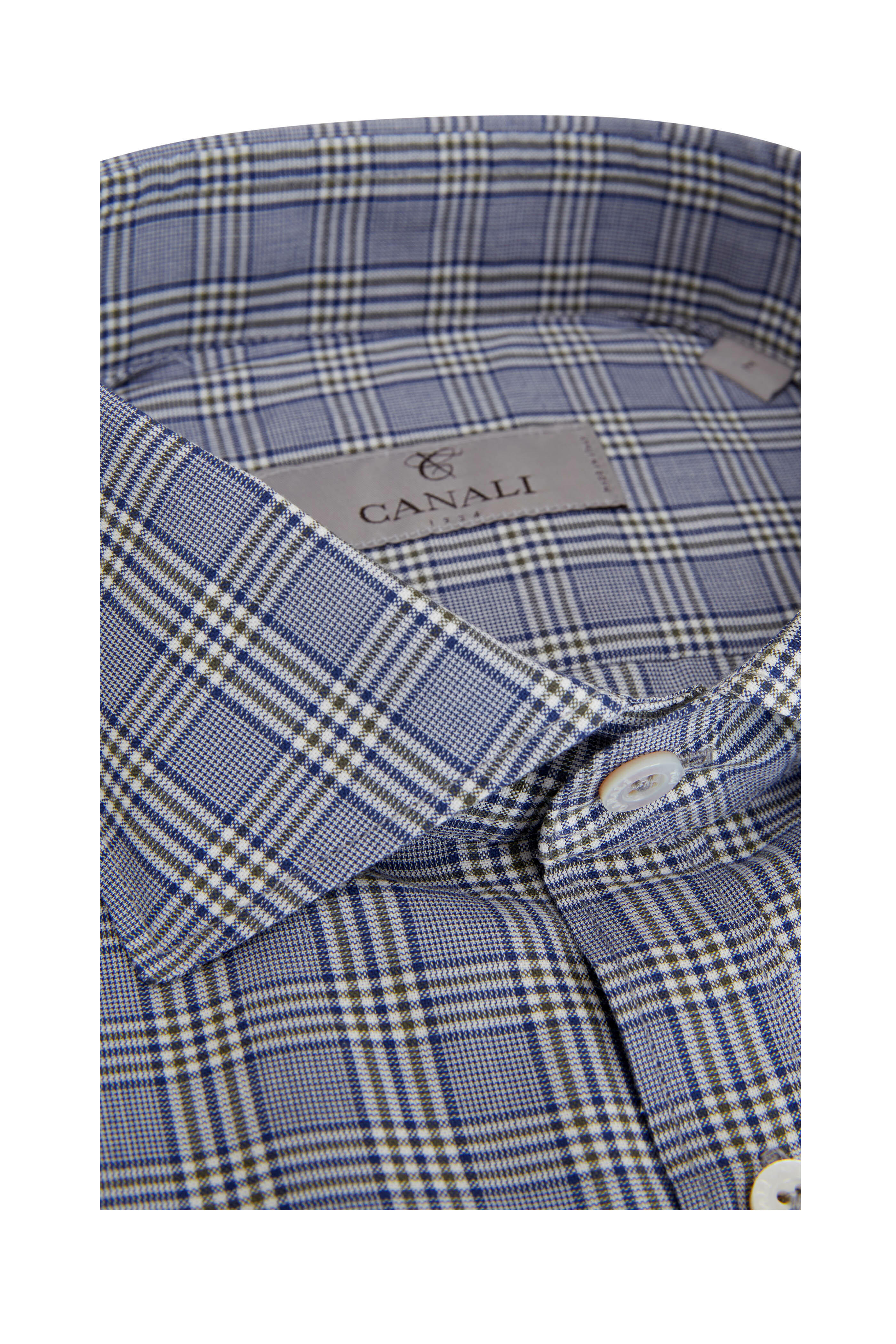 Canali - Blue & Olive Plaid Sport Shirt | Mitchell Stores