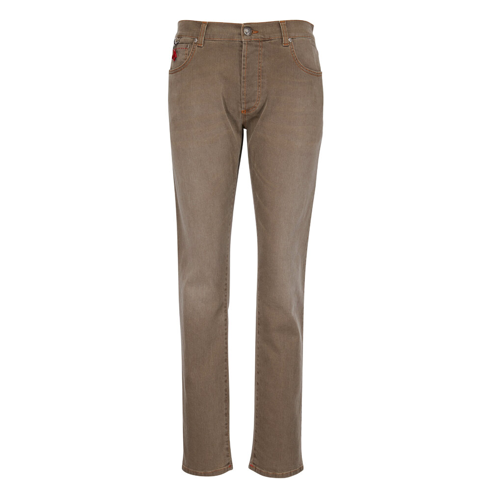 Isaia - Tan Straight Leg Five Pocket Jean | Mitchell Stores