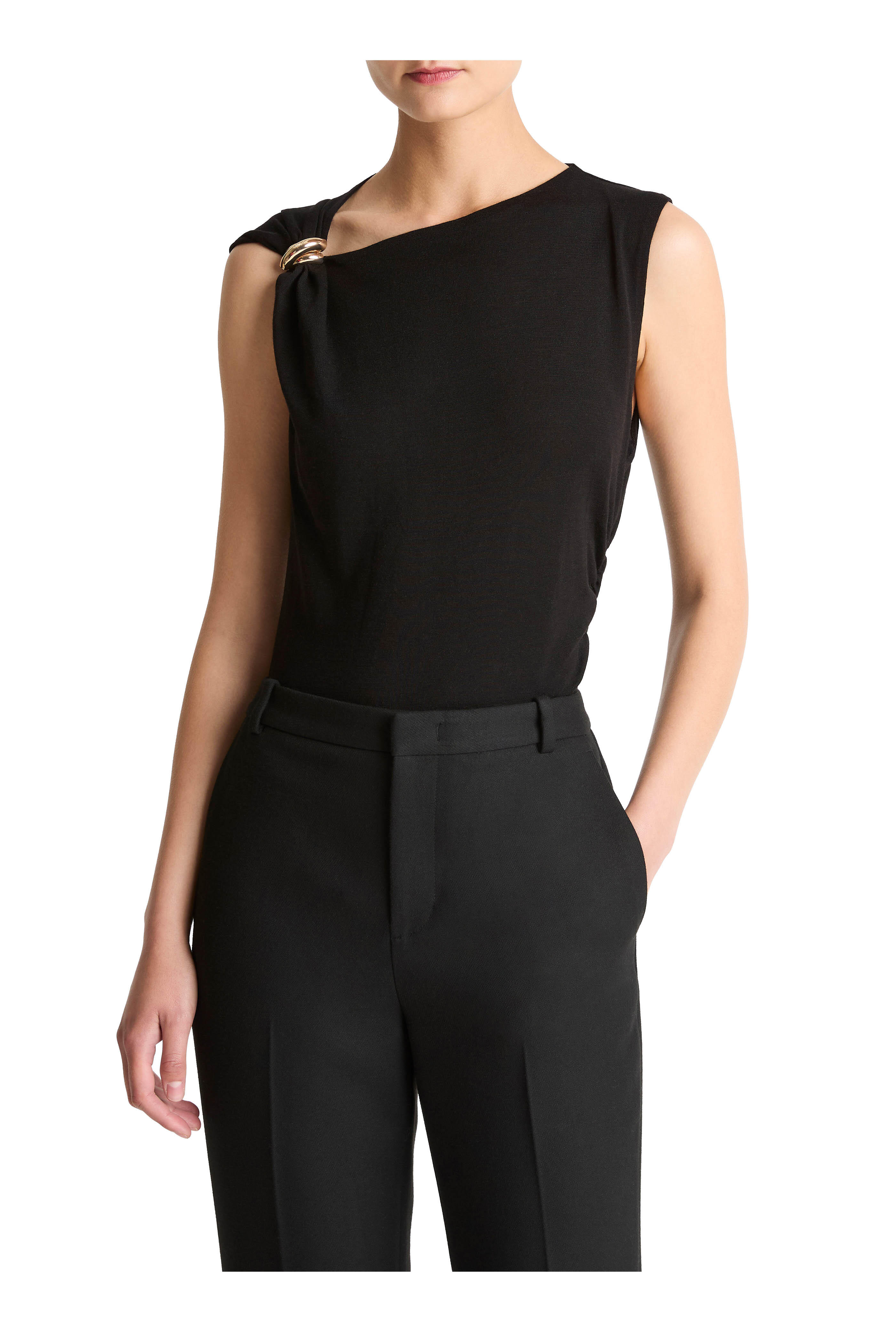 Vince - Black Cinched Shoulder Top