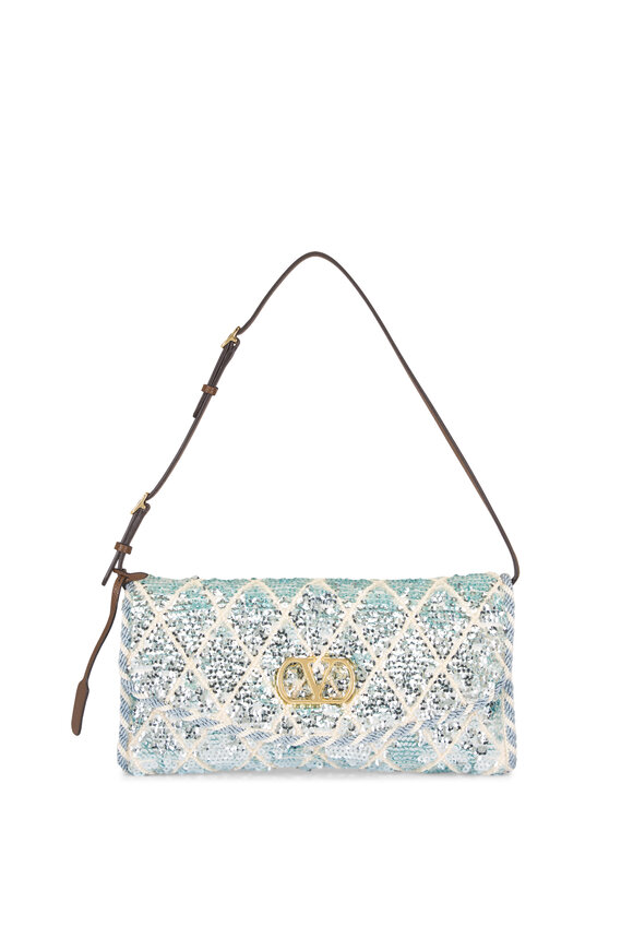 Valentino Garavani Small Celeste Blue Sequin Shoulder Bag - view 1