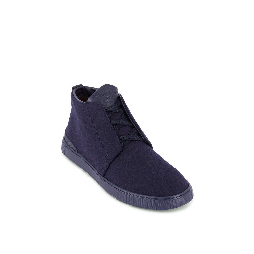 East/West Mini - Leather/Suede Navy with Grey Stitch