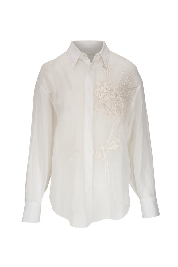 Brunello Cucinelli Magnolia Cotton Organza Embroidered Shirt 