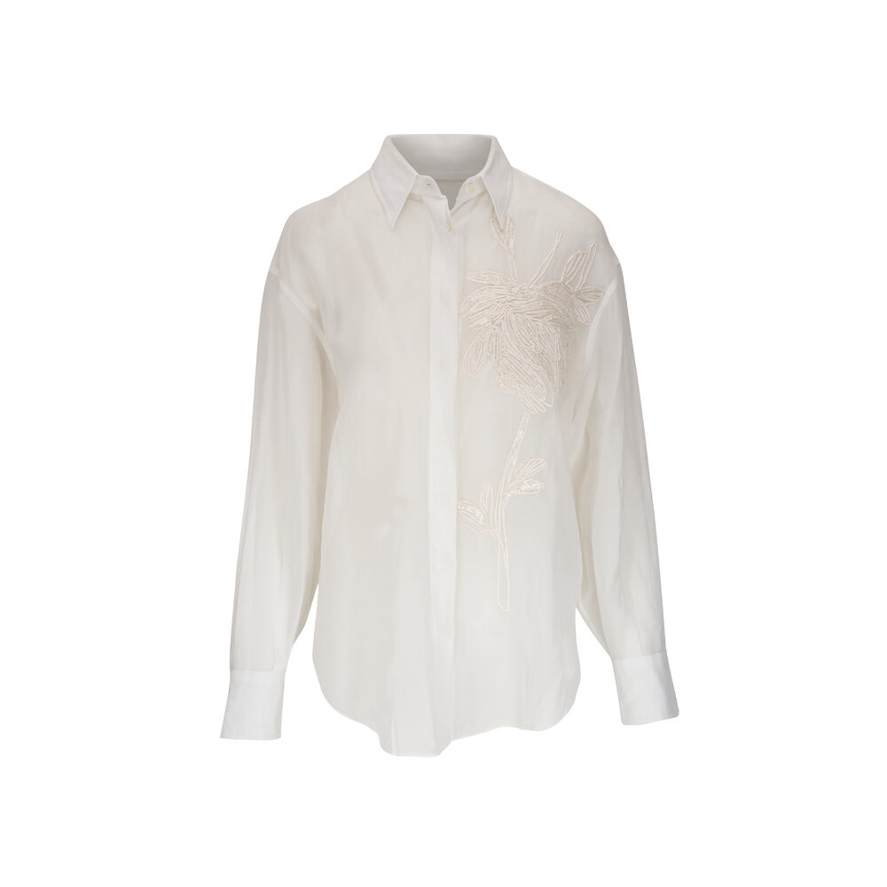 BRUNELLO CUCINELLI - クチネリ白シャツ専用 Brunello Cucinelli - Magnolia Cotton Organza Embroidered Shirt