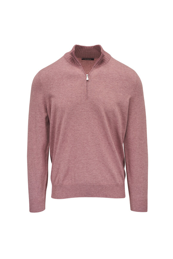 Gran Sasso Pink Cotton & Cashmere Quarter Zip Pullover