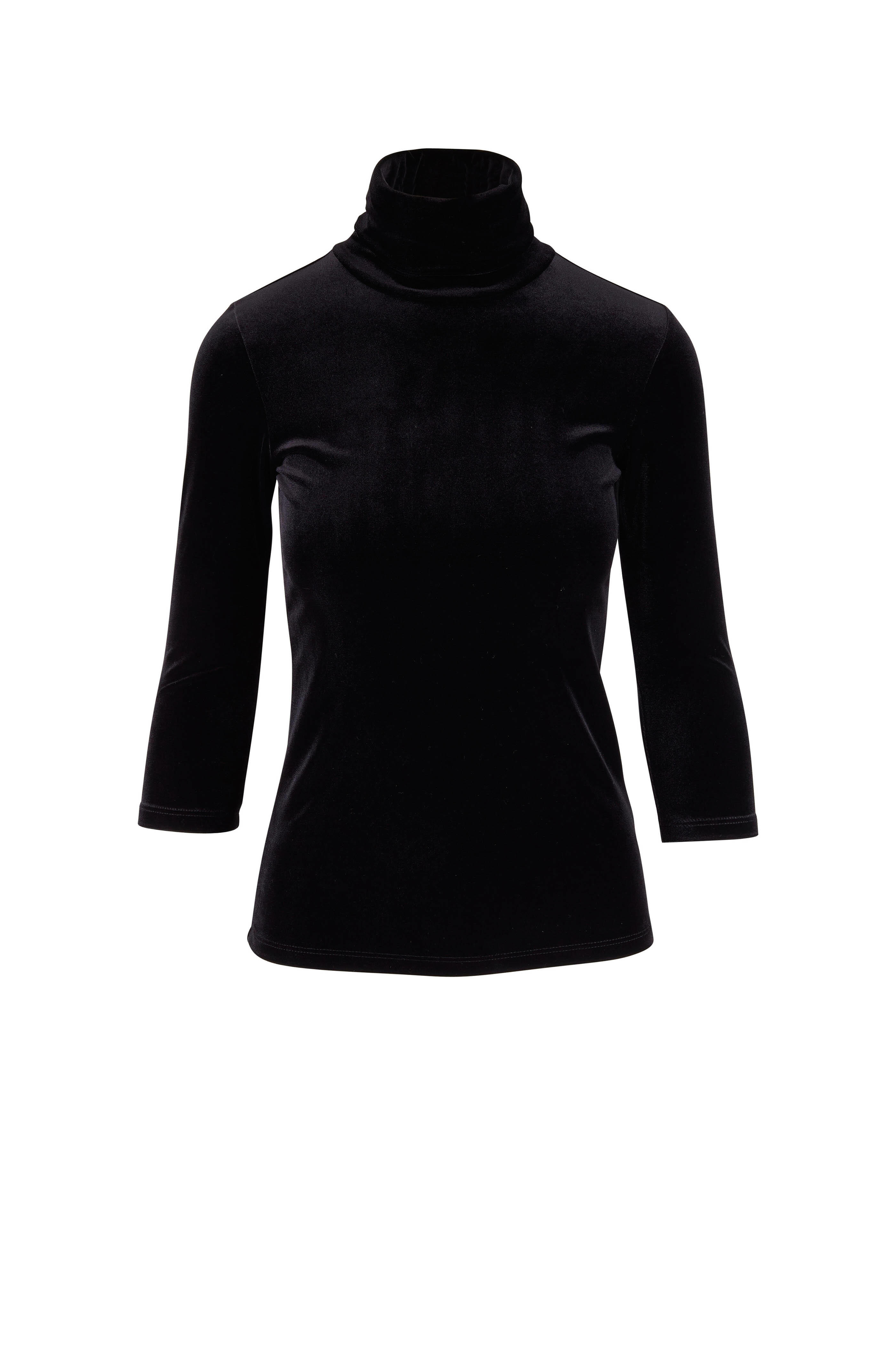 L'Agence - Aja Black Three-Quarter Sleeve Velvet Turtleneck