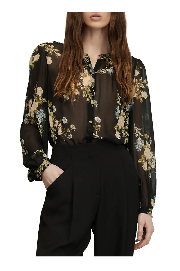 Veronica Beard Ashlynn Black Floral Silk Blouse - view 4
