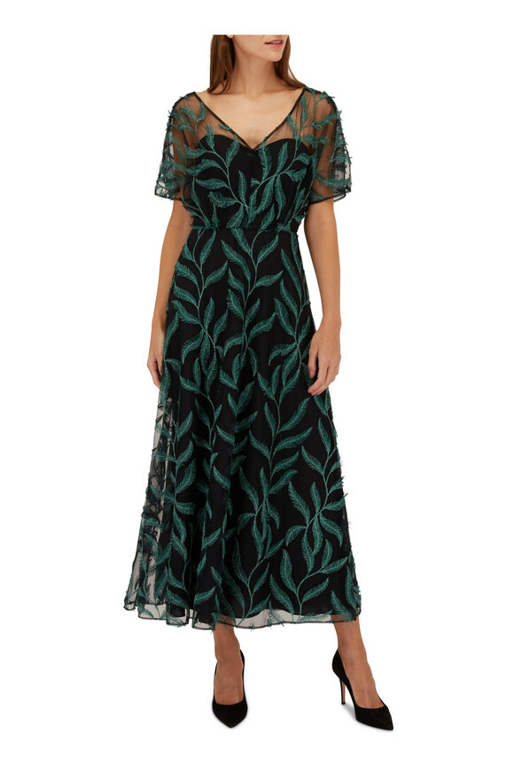 Lela Rose - Feather Embroidered Tulle Flutter Sleeve Dress 