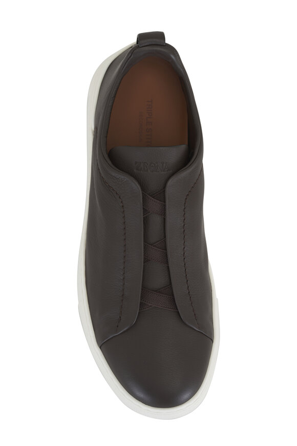 Zegna - Triple Stitch Brown Leather Sneaker