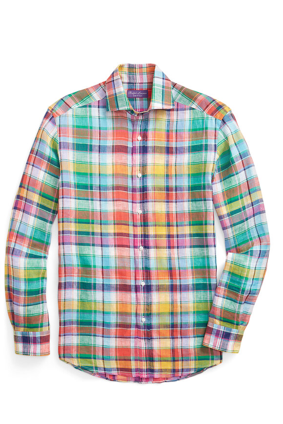 Ralph Lauren Purple Label - Aston Plaid Long-Sleeve Linen Shirt