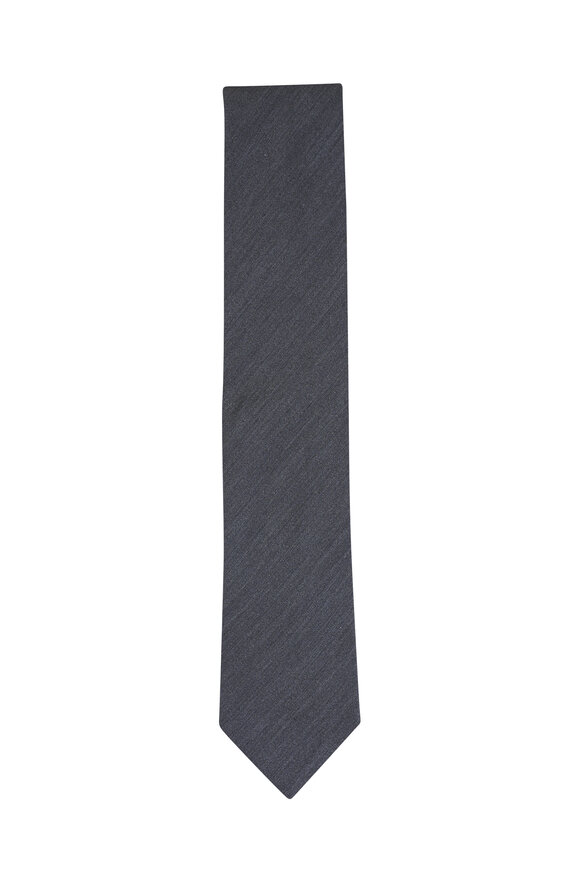 Eton Dark Grey Woven Shantung Silk Necktie - view 1