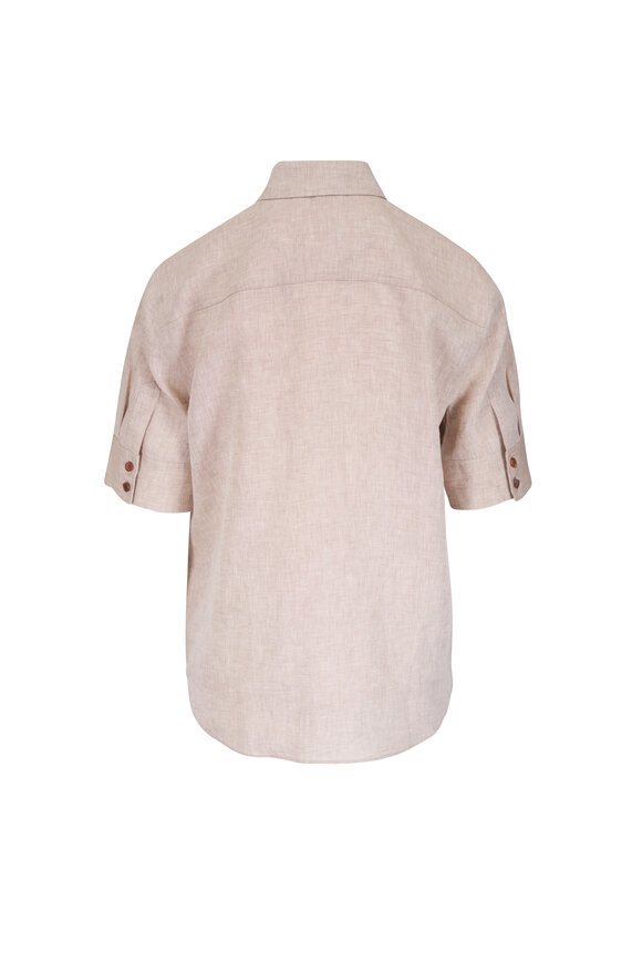 Lafayette 148 New York Cadet Khaki Mélange Linen Patch Pocket Shirt - view 2