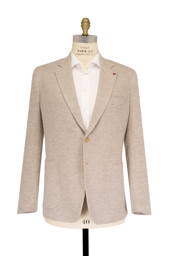 Isaia Tan Houndstooth Wool & Silk Sportcoat - view 4