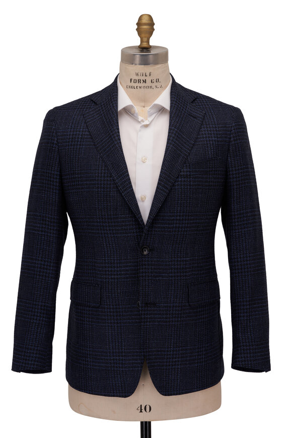 Atelier Munro - Royal Blue & Navy Glen Plaid Wool Blend Sportcoat