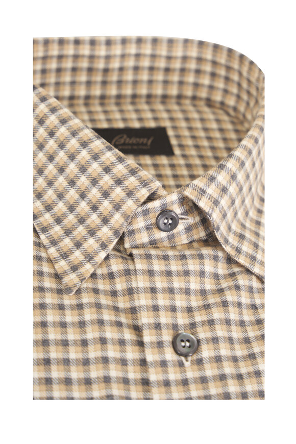 Brioni Brown & Gray Mini Check Cotton Sport Shirt - view 2