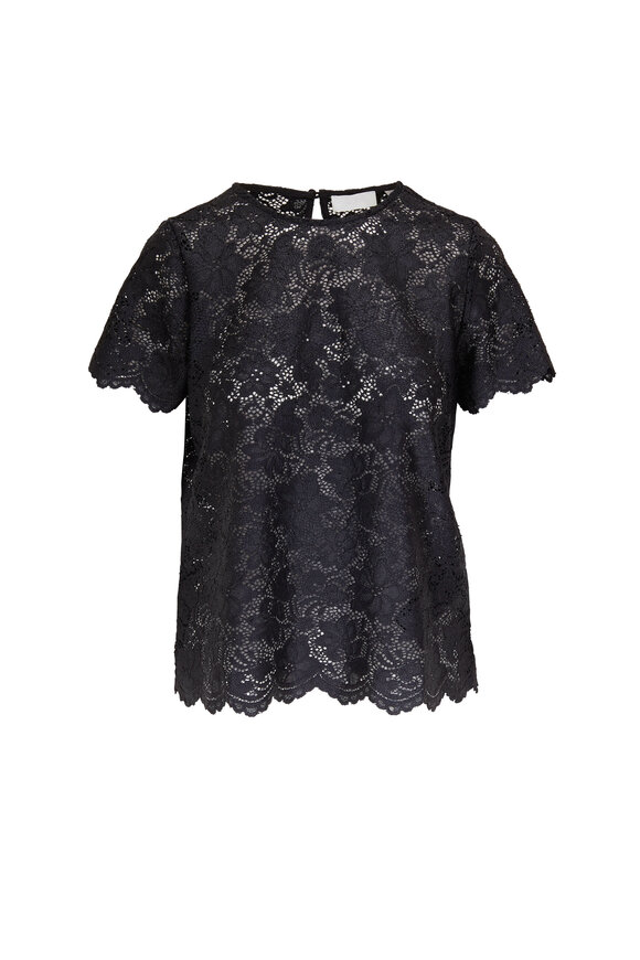 7 For All Mankind - Black Lace Short Sleeve Top