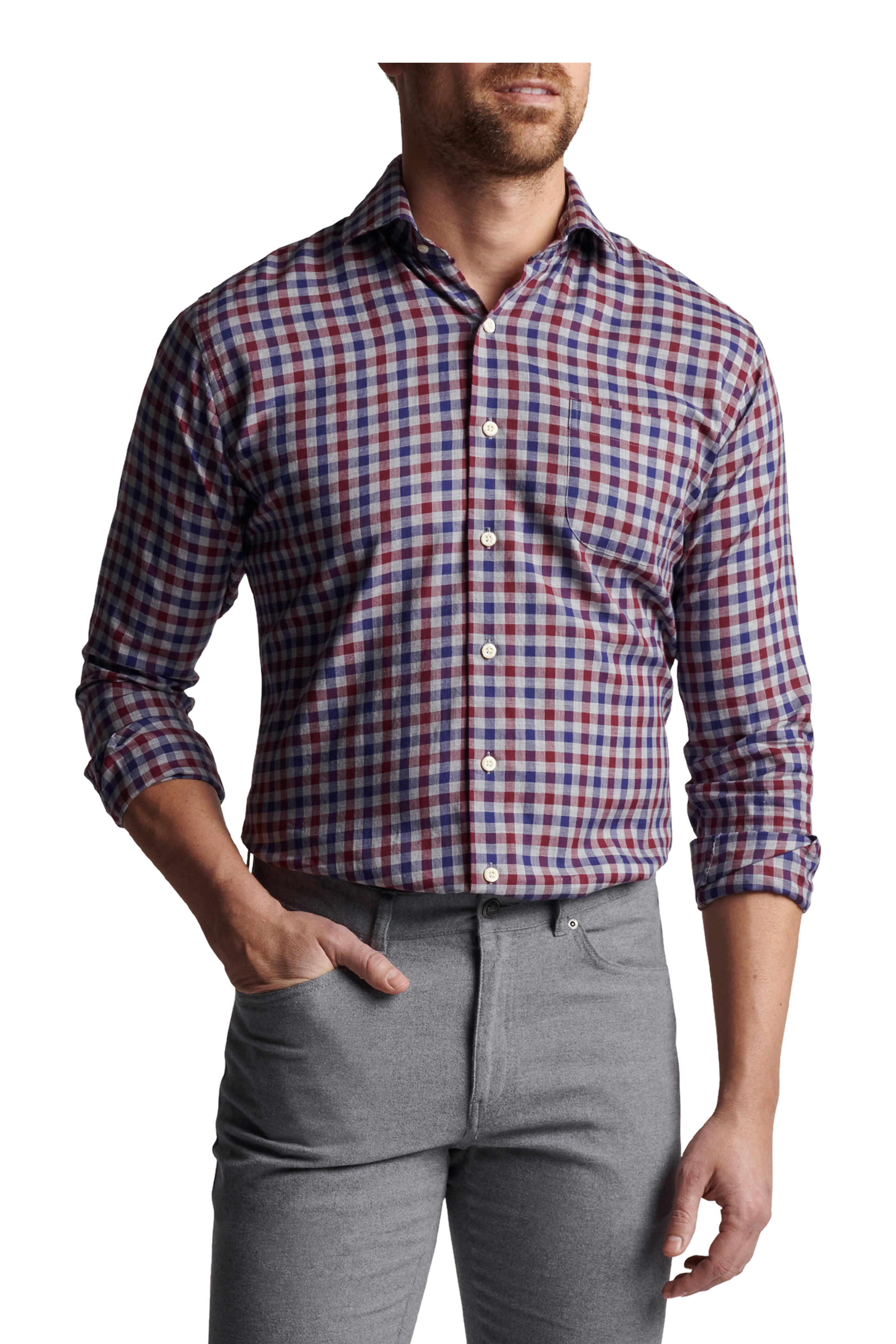 Peter Millar - British Gray Dunbritton Gingham Cotton Sport Shirt