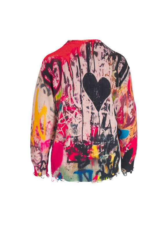 R13 - Boyfriend Heart Graffiti Print Cotton Sweater 