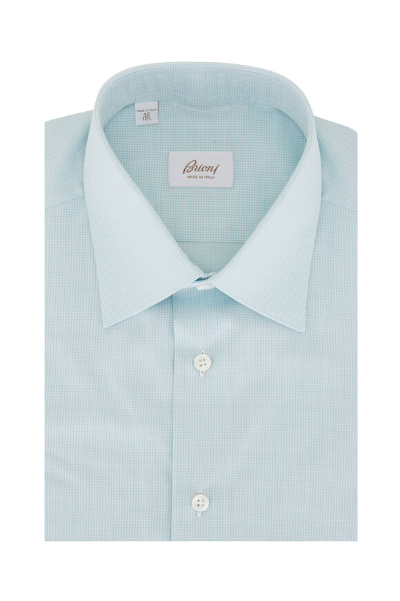 Brioni - Green Mini Check Cotton Dress Shirt