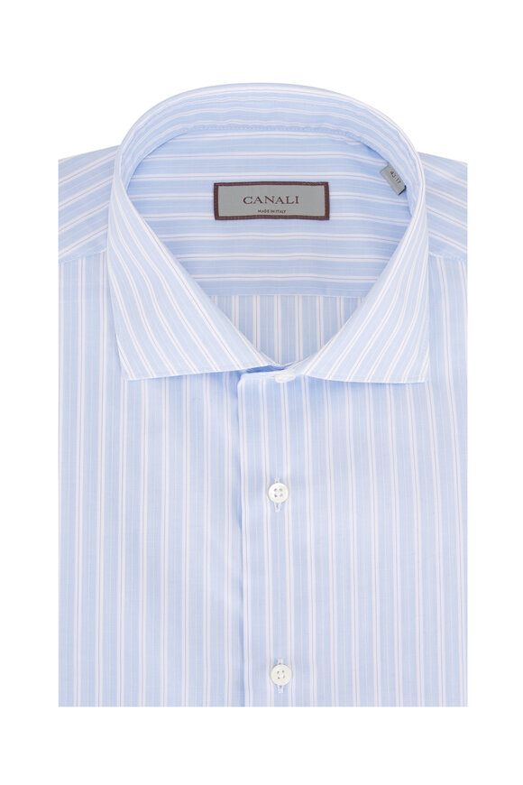 Canali Blue & White Stripe Cotton Dress Shirt - view 1