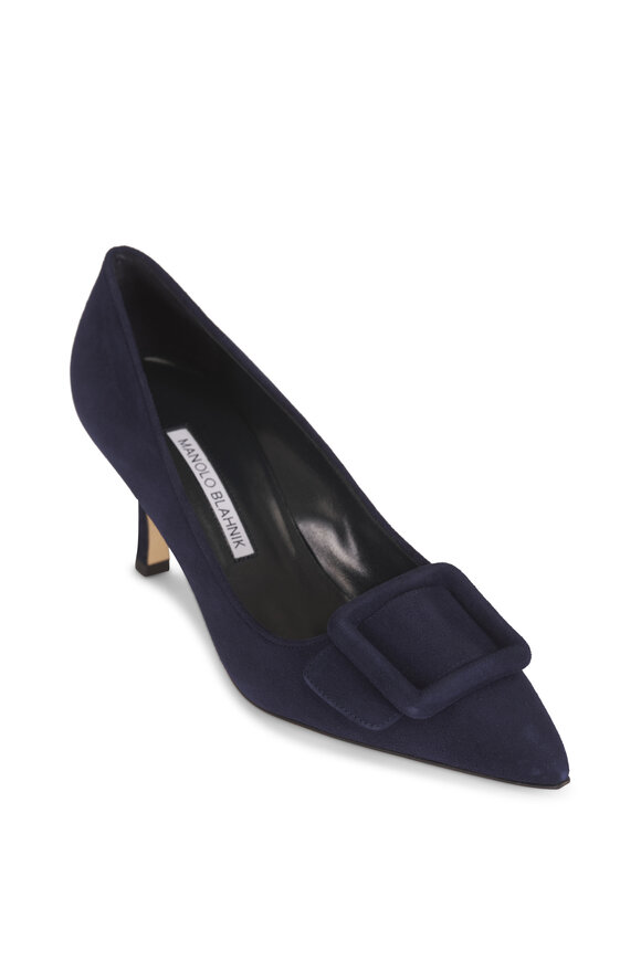 Manolo Blahnik Maysale Navy Suede Pump, 70mm - view 1